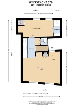 Floorplan - Hooigracht 37B, 2312 KN Leiden